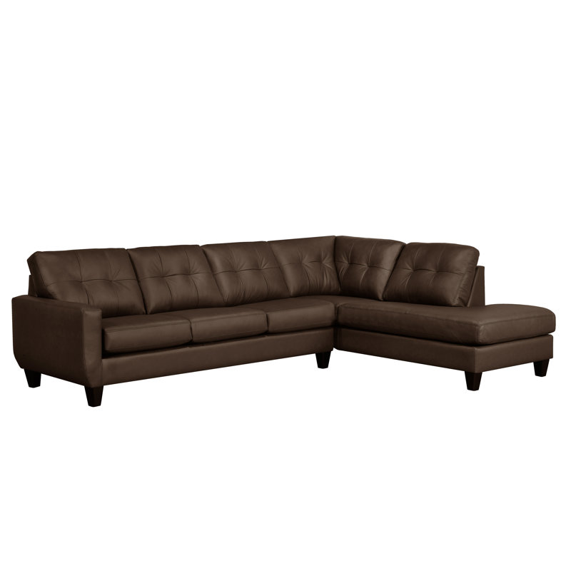 Aarah Upholstered L-Shaped Sectional, Right Hand Facing, Chocolate Brown Genuine Leather