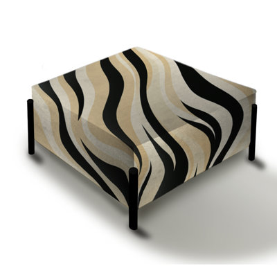 Retro Futurism In Beige And Black Waves - Abstract Large Square Ottoman