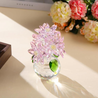 Elegant Crystal Daisy Bouquet Figurine with Glass Base, K9 Crystal Handmade Floral Centerpiece for Living Room Bedroom Office and Wedding Decoration