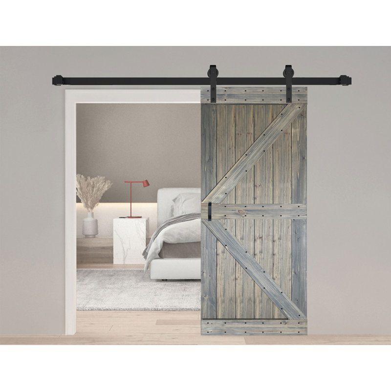 Panneau de bois massif peint avec trousse de quincaillerie d'installation, 42 po x 84 po x 1,5 po, Fumée de fusil