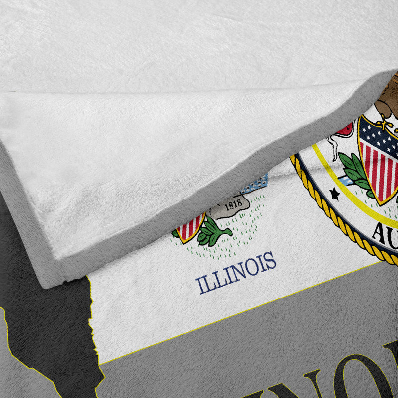 Ambesonne Illinois Fleece Throw Blanket State Map and Flag Eagle, 50" W x 60" L