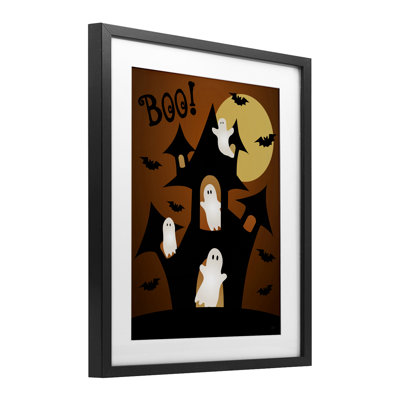 Ghostly Haunted House Framed Print Under Glass, design by Natalie Carpentieri