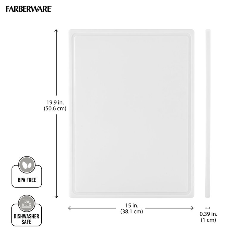 Farberware Extra Large Plastic Cutting Board with Juice Groove, 15x20-Inch, White
