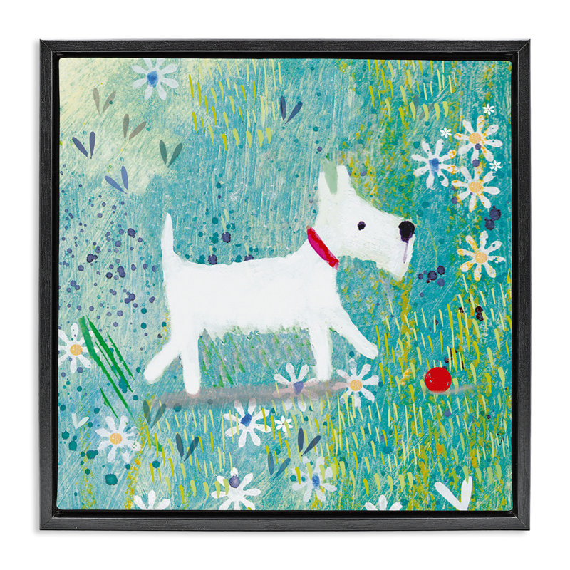 Cadre flottant Little White Scottie Dog, design par Clare Tupper, Cadre flottant noir de jais, H 18 po x l 18 po