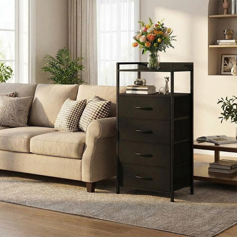 4-Drawer Fabric Dresser with Metal Frame, Storage Cabinet for Bedroom and Living Room, Black
