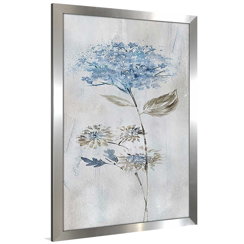 «Blue Meadow» par Conrad Knutsen - peinture, Encadrement argenté, H 27,5 po x l 21,5 po x P 0,75 po