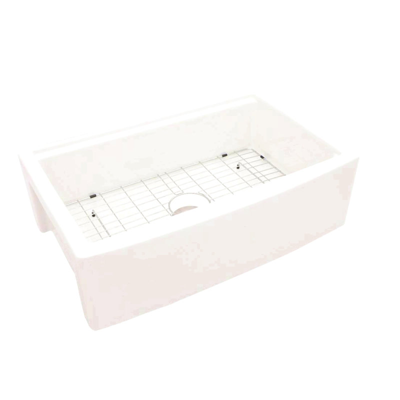 Station de travail blanche Farmhouse Sink - Évier de cuisine de ferme en céramique blanche à cuve de 33 pouces