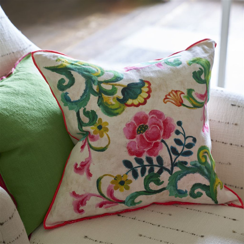 Osier Damasse Decorative Pillow, Fuchsia