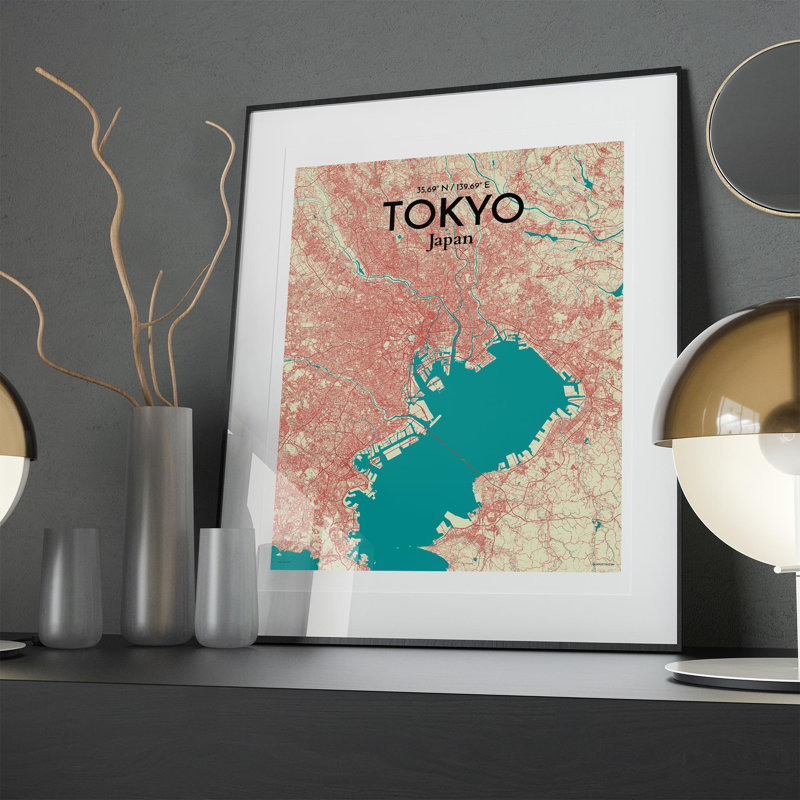 Tokyo City Map In Tricolour - No Frame Print, 20cm H x 16cm W x 0.05cm D