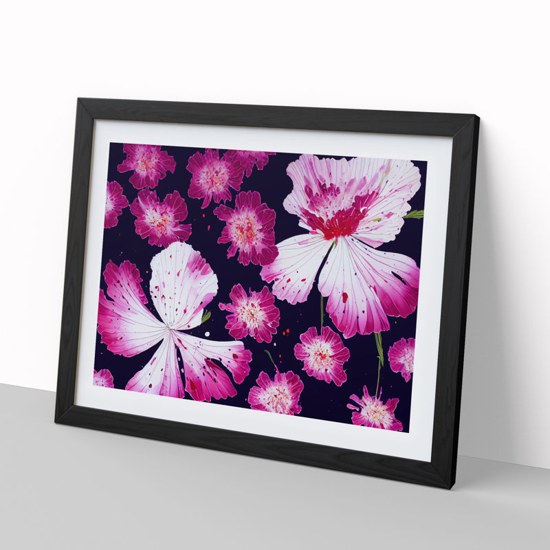 XH1022-6578X Painted Carnation Flower Abstract - Single Picture Frame Print, Black, 46cm H x 64cm W