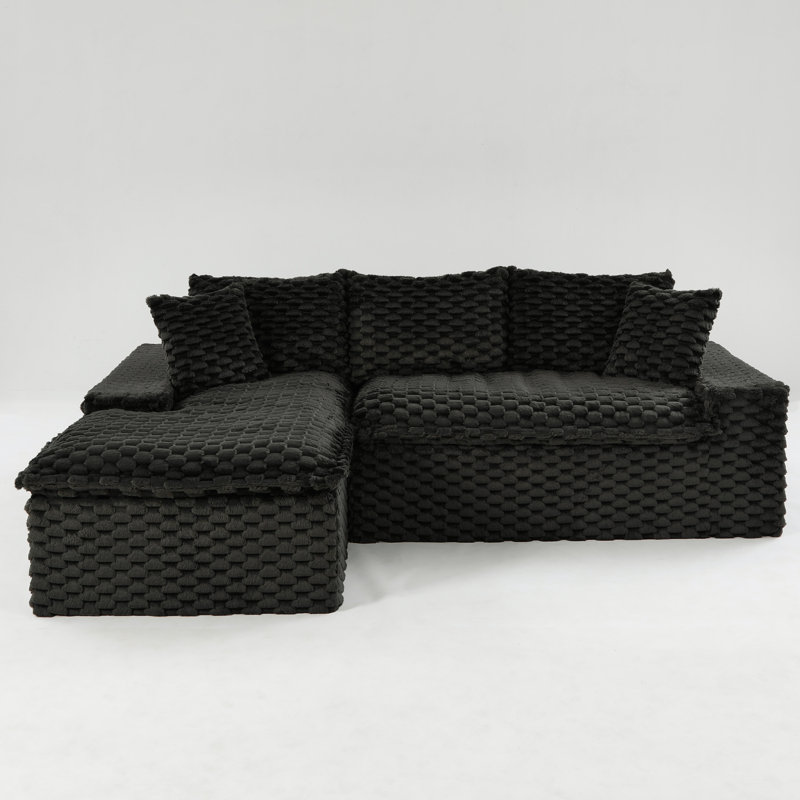 85.70" Turtle Velvet Multifunctional Modular Sofa (left-facing) And (right-facing), Black Polyester, Left Hand Facing