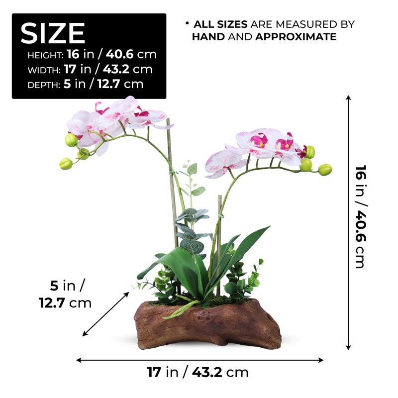 Orchidées artificielles en forme de bûche en ciment blanc fausses orchidées 16 pouces 41 cm