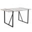 Une table de salle à manger rectangulaire rétro minimaliste avec un dessus spécialement texturé et des pieds en métal noir. Plateau de table contemporain en panneau de fibres à densité moyenne gris minimaliste.-1600231140