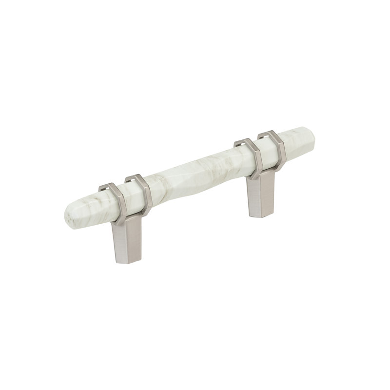 Poignée barre Carrione, Blanc marbre / nickel satiné, 3"