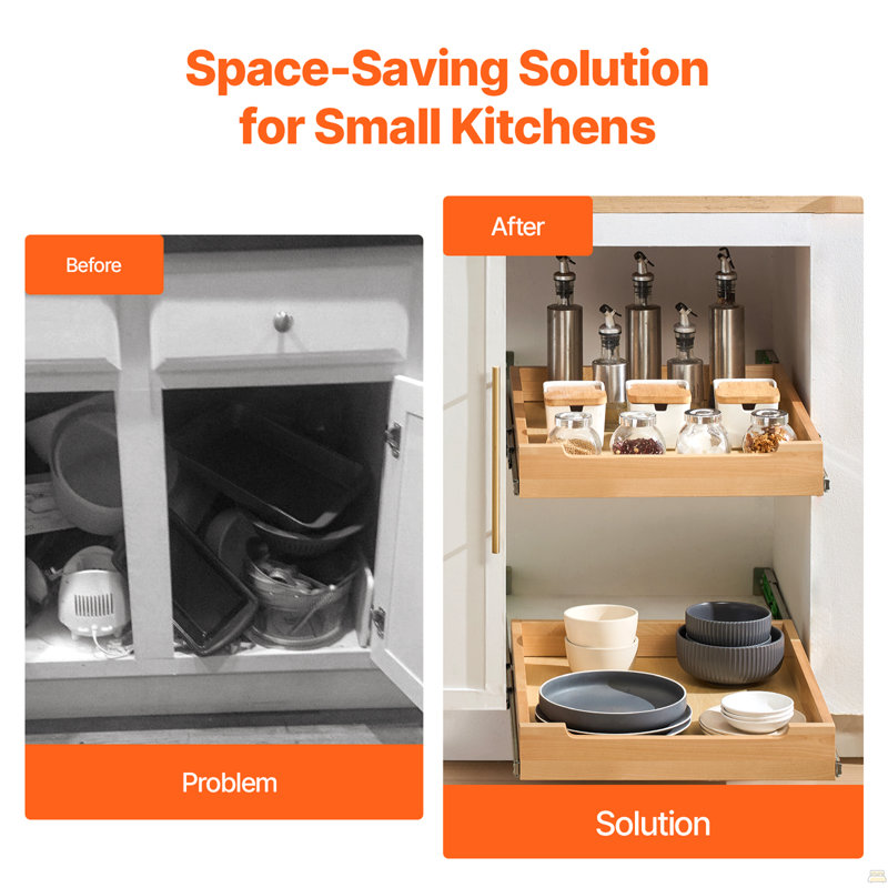 Pull Out Cabinet Organizer Soft Close Slide Out Shelf Wood Drawer