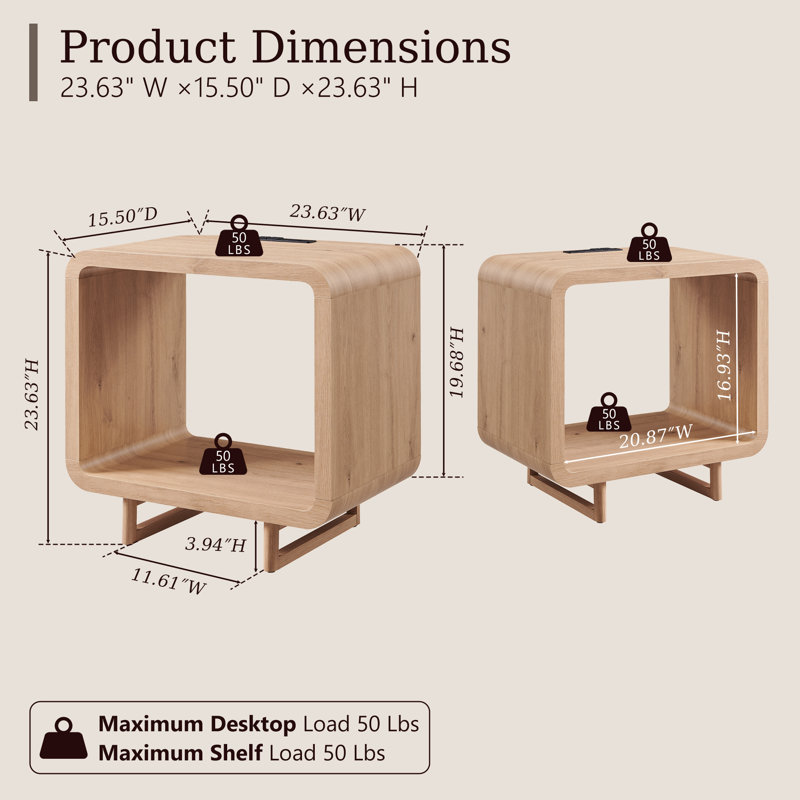 Ensemble de 2 tables de bout modernes à 2 niveaux avec station de charge et tablette de rangement ouverte Abrianna, 2