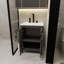 Meuble de salle de bain noir de 61 cm (24 pouces) avec lavabo en céramique blanche. Style moderne, imperméable, finition lisse, résistant aux taches d'eau, bois de 18 mm d'épaisseur, bords scellés, charnières et poignées en acier inoxydable, grand espace de rangement.