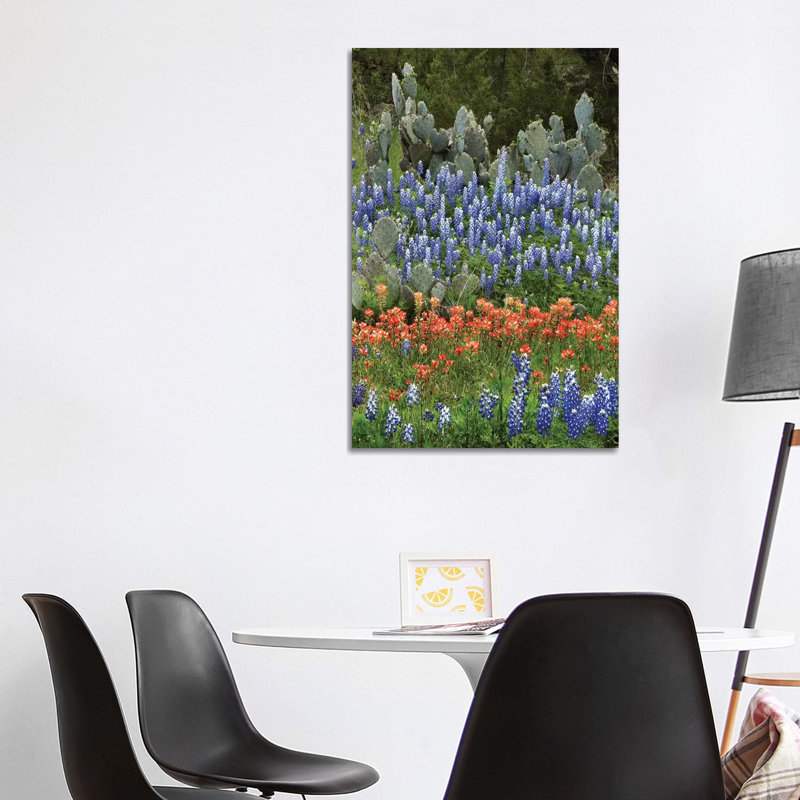 Bluebonnet, Paintbrush Cactus, Texas And Pricky Pear - Vertical by Tim Fitzharris - Wrapped Canvas Print