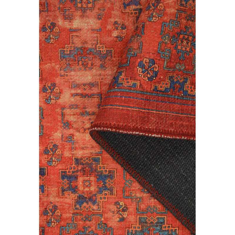 Tapis marocain décoratif rouge, Rectangle 3 pi 10 po x 5 pi 3 po