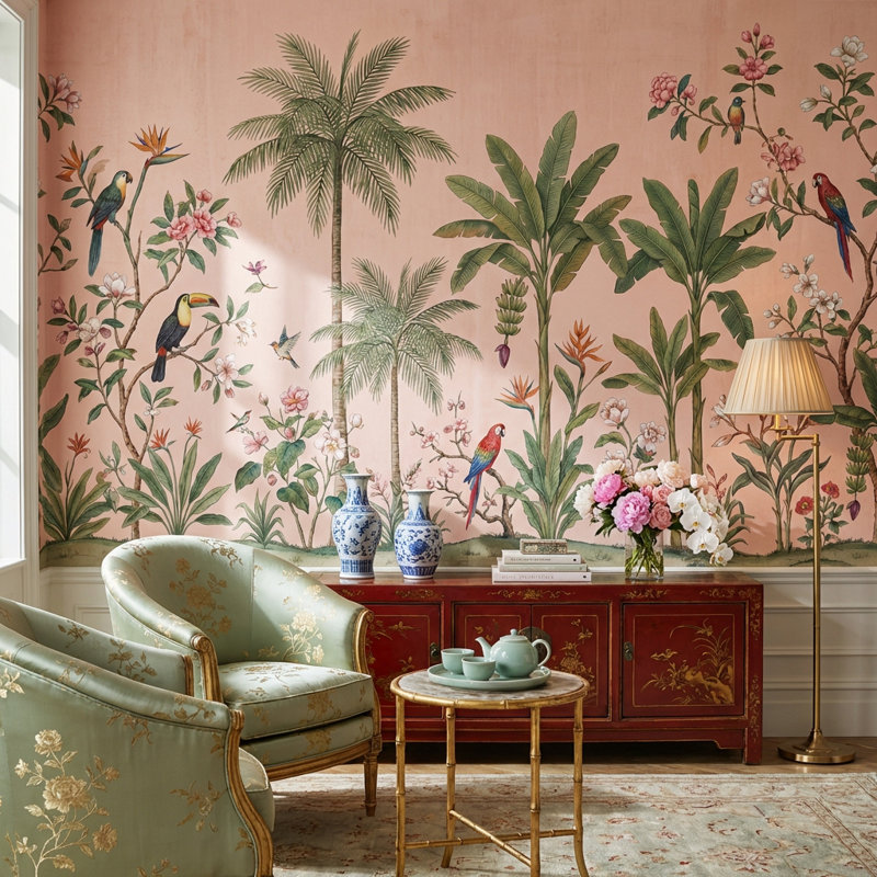 Papier peint floral exotique de papier peint oiseaux tropicaux, Non-Woven Nonpasted, 160 po x 108 po