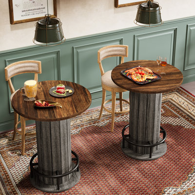 Table de salle à manger ronde de 39,4 po de hauteur, petite table de bar de cuisine avec repose-pieds pour la salle à manger, pub, bar (ensemble de 2)