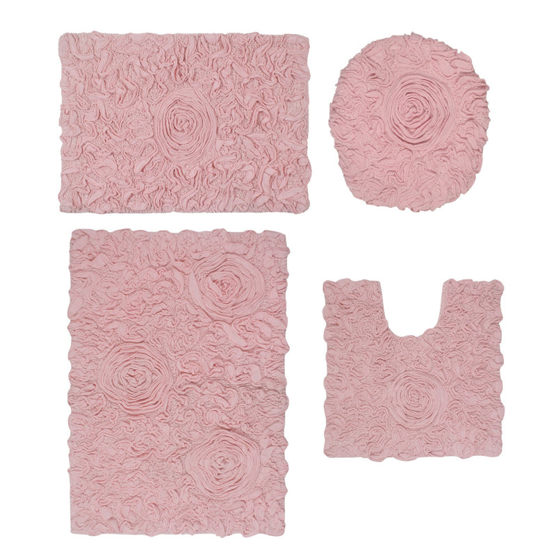 Orobosa Collection 100% Cotton Tufted Machine Washable Bath Rugs (Set of 4), Pink