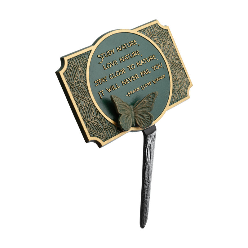 Frank Lloyd Wright - Étude de jardin sur plaque avec ornement papillon, Doré, Green/Gold