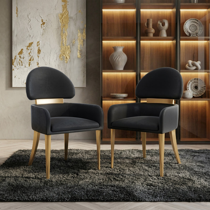 Chaise avec accoudoirs rembourrée Bexar, Noir