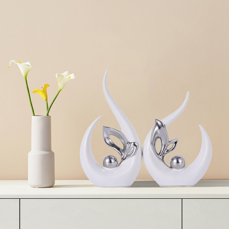Ceramic Tabletop Decor Set (2-Piece, Large & Small) – Elegant Home Decoration, White/Silvery