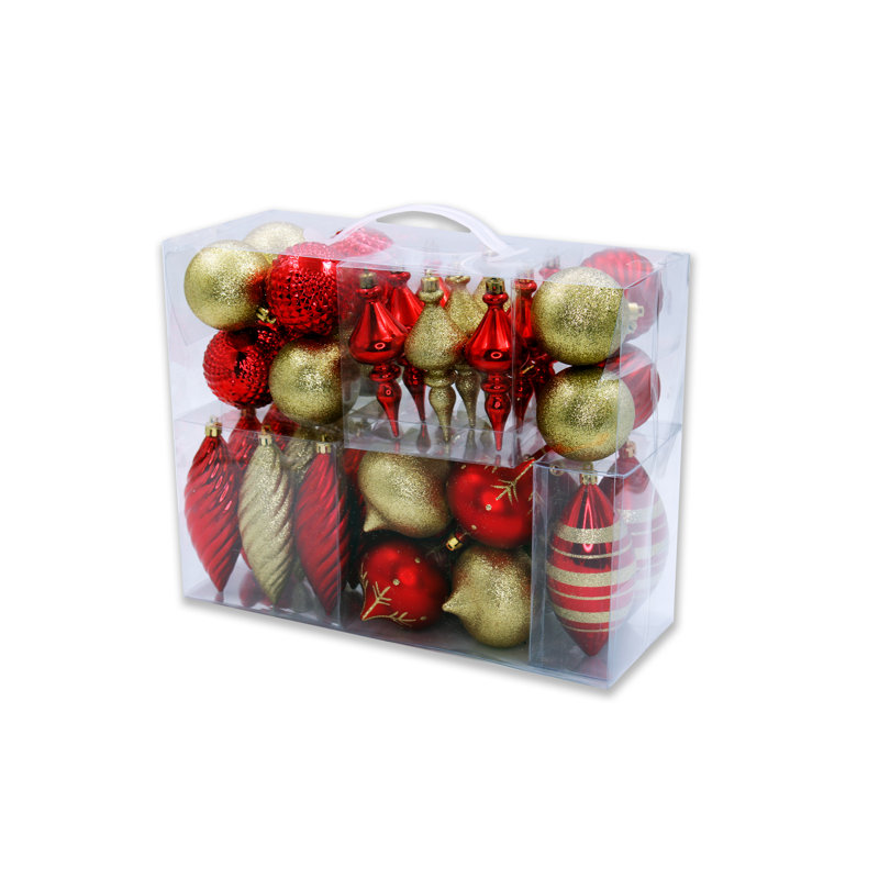 Festive Red and Gold Plastic Christmas Ornament Set, 40 Pieces