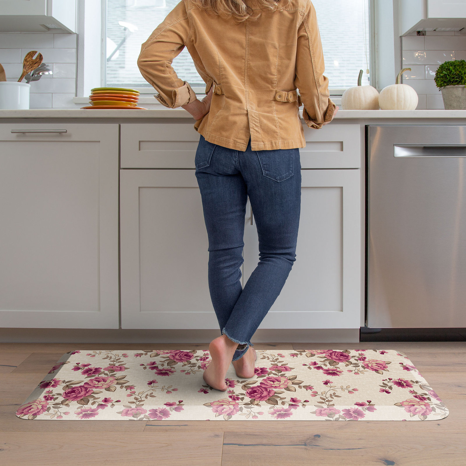 English Rose Garden Anti-Fatigue Kitchen Comfort Mat, Runner 20" x 48", Heirloom Rose
