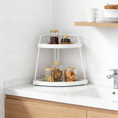 2-Tier Corner Countertop Organizer, Modern Bathroom And Kitchen Shelf For Vanity, Sink, Or Tabletop, Space-Saving Storage For Skincare, Perfume, And Toiletries