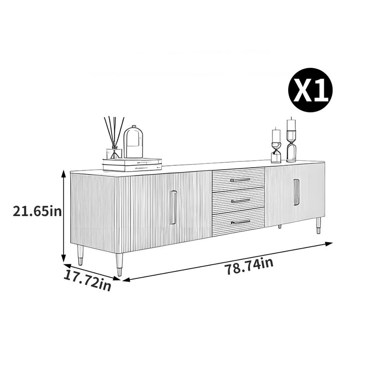 Meuble télé de comptoir en pierre frittée de style italien, 78.74"