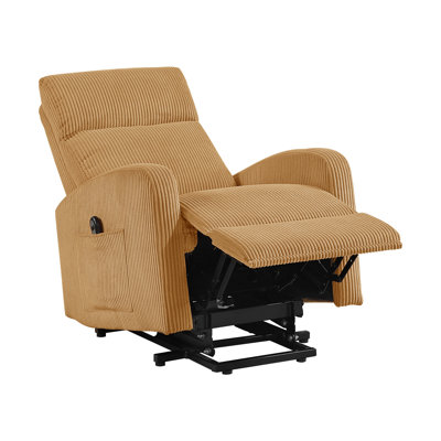 Contemporary Power Lift Recliner Chair with Side Pocket, Yellow Corduroy Upholstery and Plywood Frame for Living Room