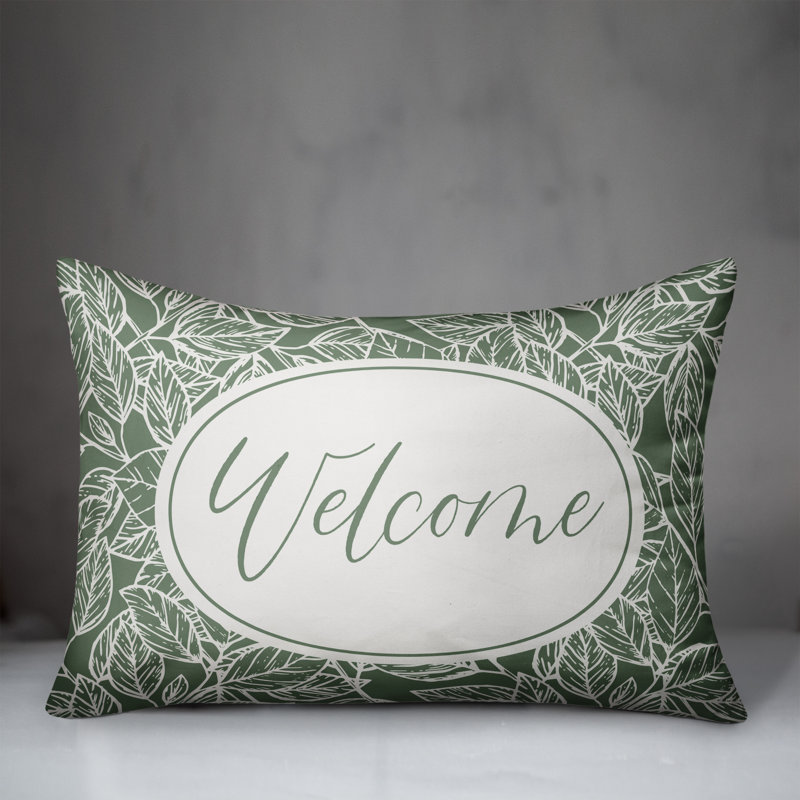 Housse de coussin rectangulaire d'extérieur Welcome Leaf, Vert