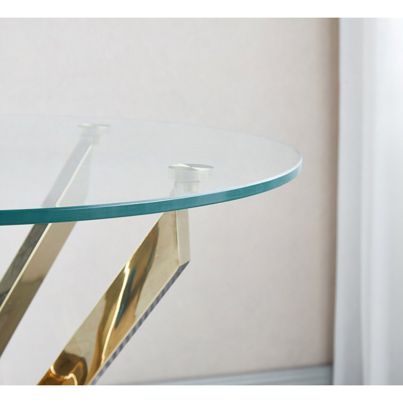 Table de bout moderne en verre trempé avec pieds en acier inoxydable