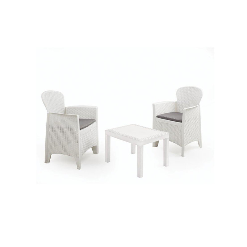 Dilana 2 Seater Rattan Conversation Set, White, White