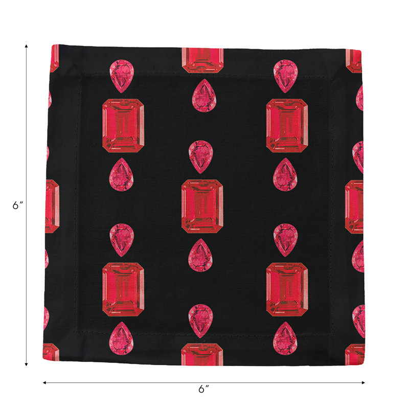 Gem Rubys Cotton Sateen Cocktail Napkins, Black