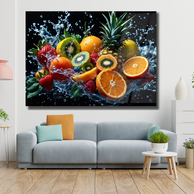 Colourful Fruit Splash Tempered Glass Wall Art, H 12 po x l 16 po
