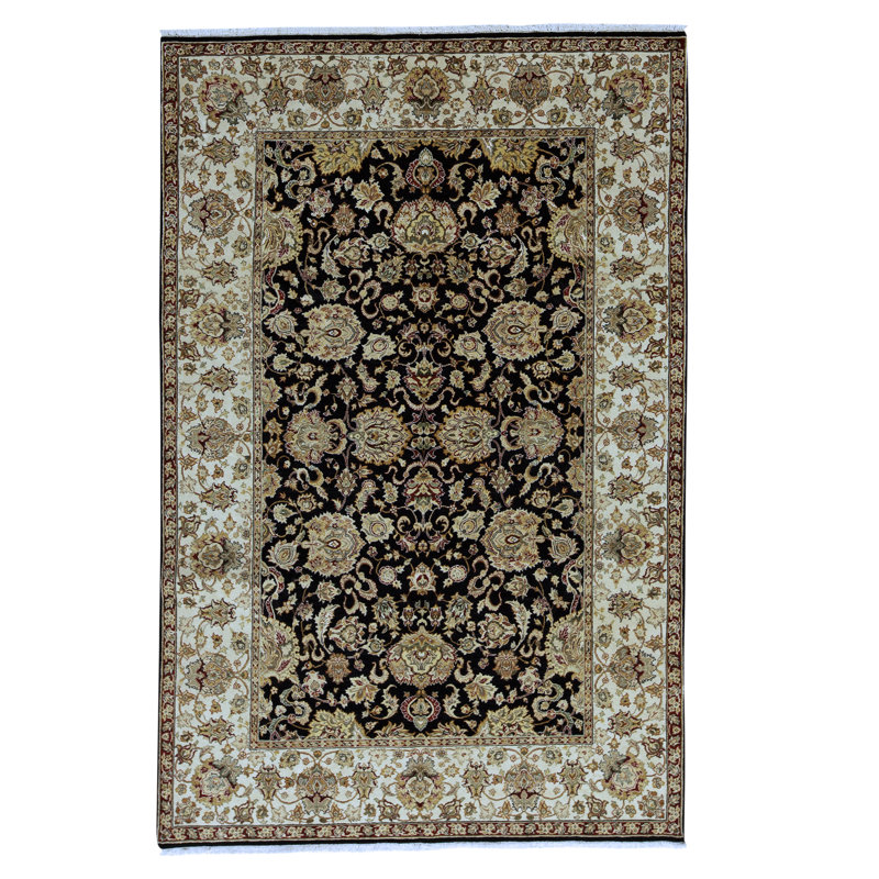 Tapis noir et crème noué à la main de haute qualité