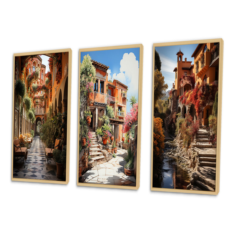 3 pièces sur toile - Hacienda espagnole, Toile tendue, H 32 po x l 48 po