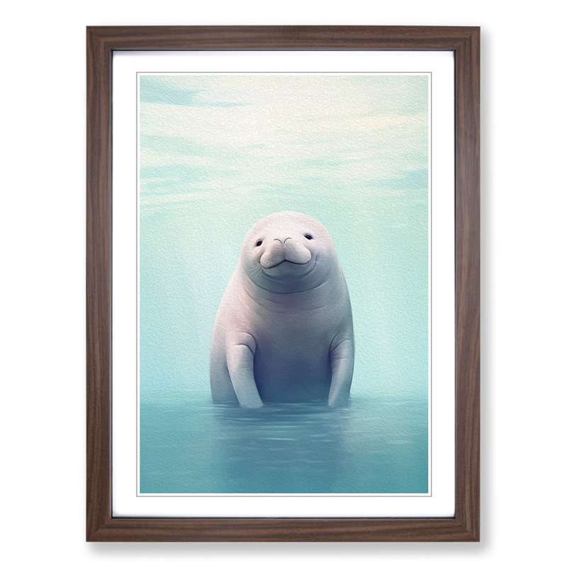 Manatee Minimalism Art - Framed Print, Walnut, 34cm H x 25cm W x 2cm D