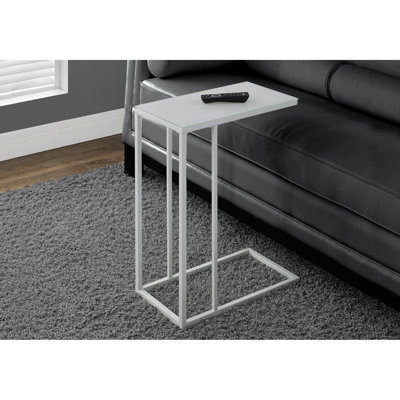 Table d'appoint moderne avec un grand plateau en verre trempé et une base en métal robuste pour la décoration de chambre à coucher, décor contemporain, rectangulaire, blanc givré