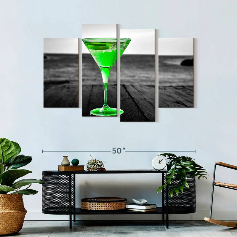 «Cocktail Pop Green Martini», ensemble de 4 reproductions sur toile par SodaPopArt, H 32 po x l 52 po x P 1,25 po