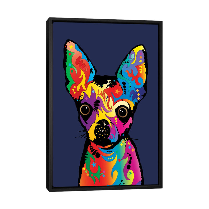 Impression sur toile tendue « Rainbow Chihuahua » par Michael Tompsett, H 60 po x l 40po x P 1,5 po, Toile avec cadre noir