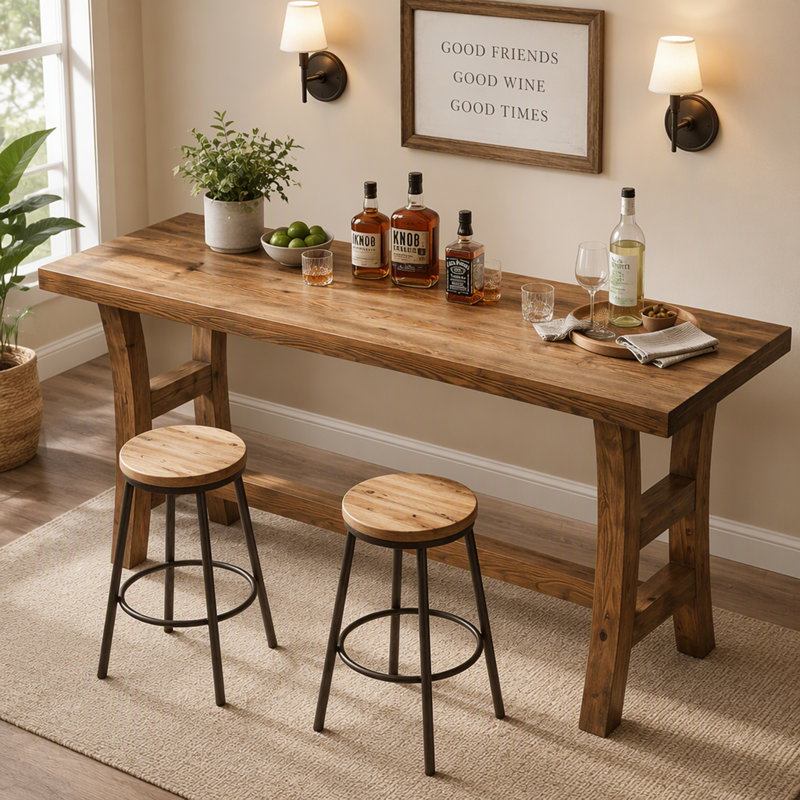 63-Inch Bar Table, Solid Wood Counter Height Pub Table for Kitchen Dining Bistro (Without Chair)