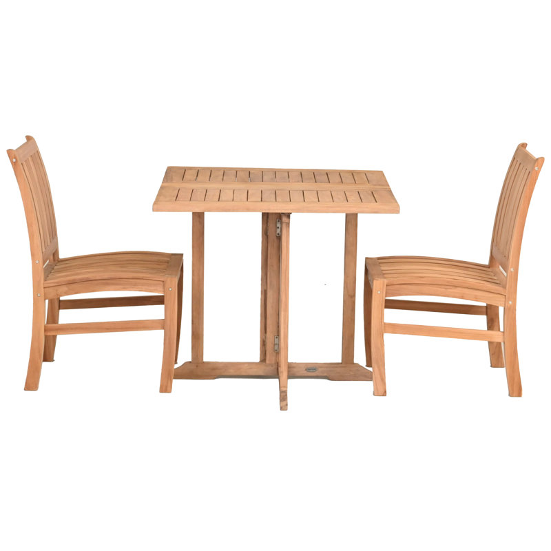 Ensemble de salle à manger 3 pièces en bois de teck avec table carrée pliante Hatteras de 35 po et 2 chaises d'appoint Abacho