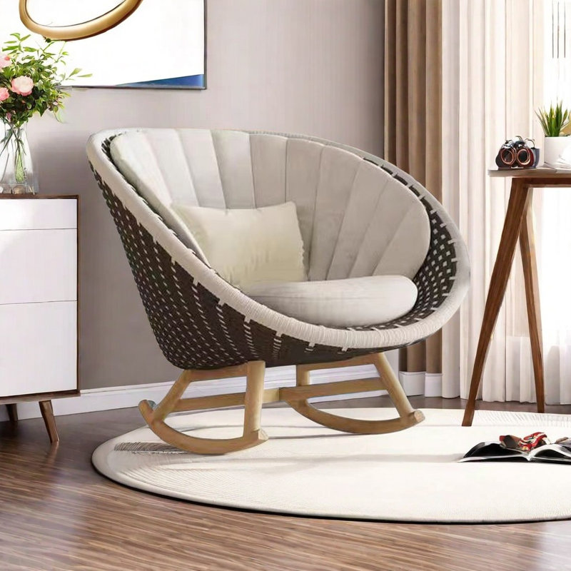 Chaise berçante confortable en rotin, Noir / blanc