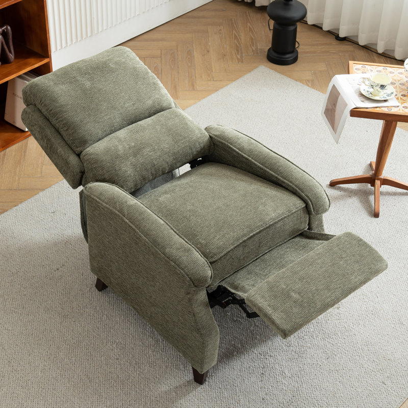 Modern Design Fabric Upholstered Push Back Recliner, Gray-Green