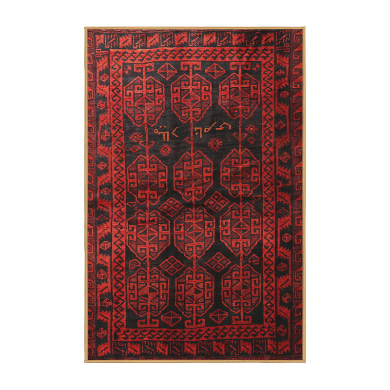 Tapis à motif oriental rouge / noir, Rectangle 8 pi x 10 pi